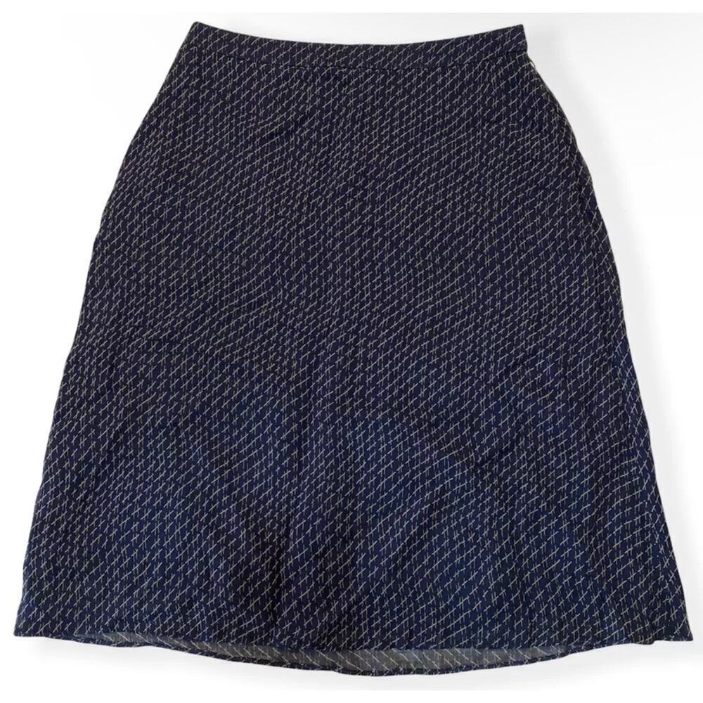 J Crew Navy Blue Pattern Rayon Midi Skirt